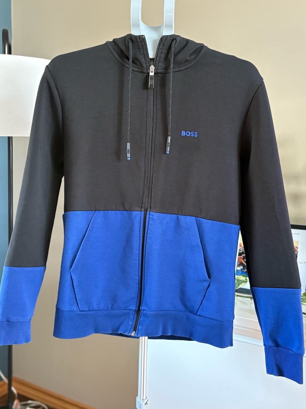 BOSS Black and Royal Blue Colorblock Zip Hoodie